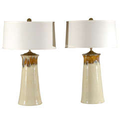 Pair of Hand Turned One of a Kind Ceramic Lamps