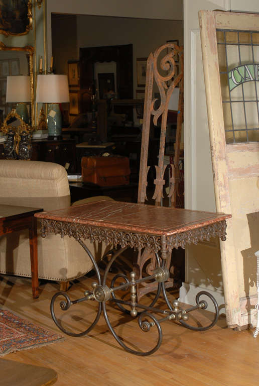 19th Century French Iron Bakers Table with Original Top