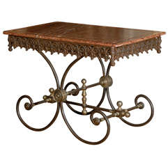 19th Century French Iron Bakers Table with Original Top