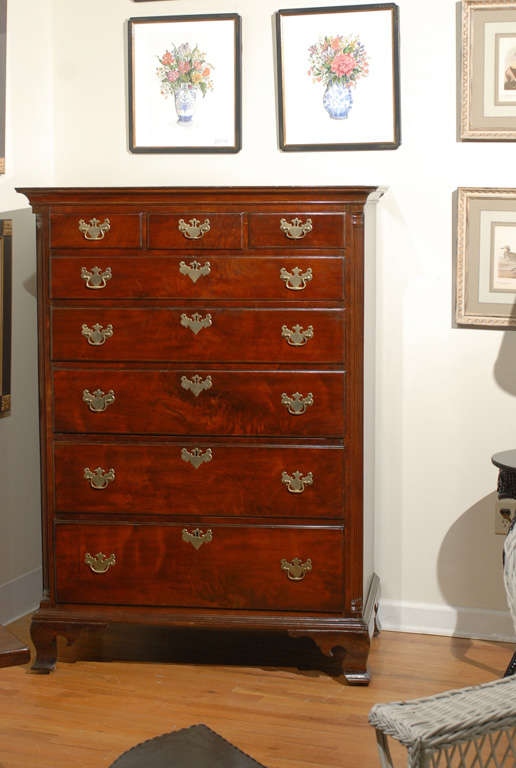 This is a lovely Mahogany chest.  The style is in the George III style with carted reeded corners.  It is believed to be Originally from Northern Virginia.  This is a handsome piece of Americana.

Please visit our website for more