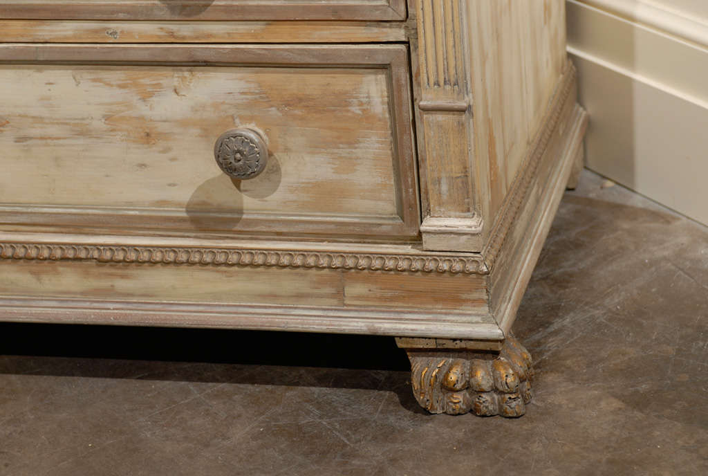 19th Century Italian 1820s Patinated Four-Drawer Chest with Classical Details and Claw Feet