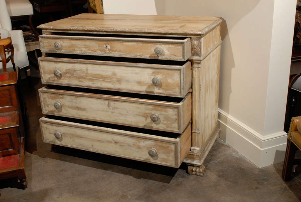Wood Italian 1820s Patinated Four-Drawer Chest with Classical Details and Claw Feet