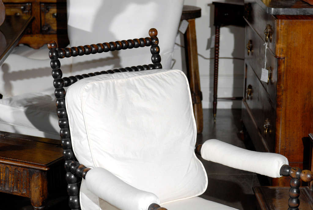 British 19 th.c. English Bobbin Upholstered Chair 