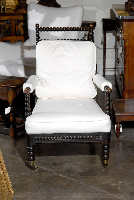 Wood 19 th.c. English Bobbin Upholstered Chair 