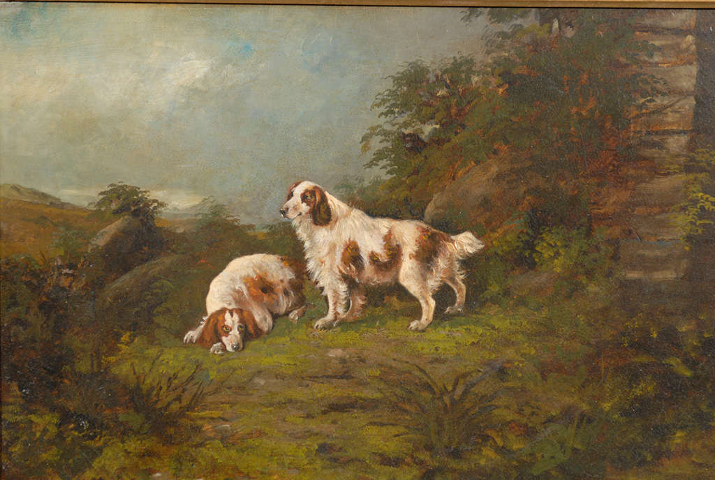 19th Century 1890s Oil Painting of Sporting Dogs in Landscape by Scottish Artist Peter Graham