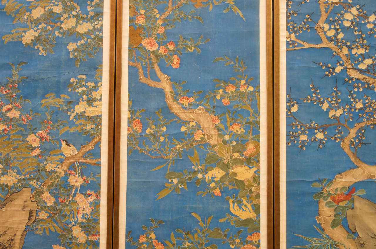 A Very Fine Set of Three Chinese Painted Silk Panels In Excellent Condition In Hudson, NY