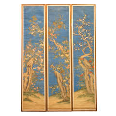 A Very Fine Set of Three Chinese Painted Silk Panels