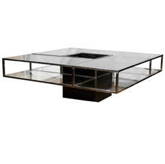 Italian Smoked Glass/Chrome Cocktail Table with Planter/Dry Bar