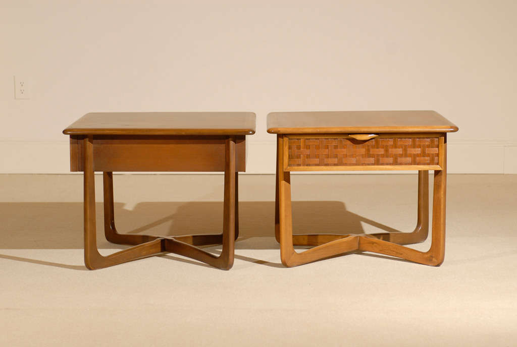 Pair of Warren Church for Lane Walnut Basket Weave End Tables at 1stDibs