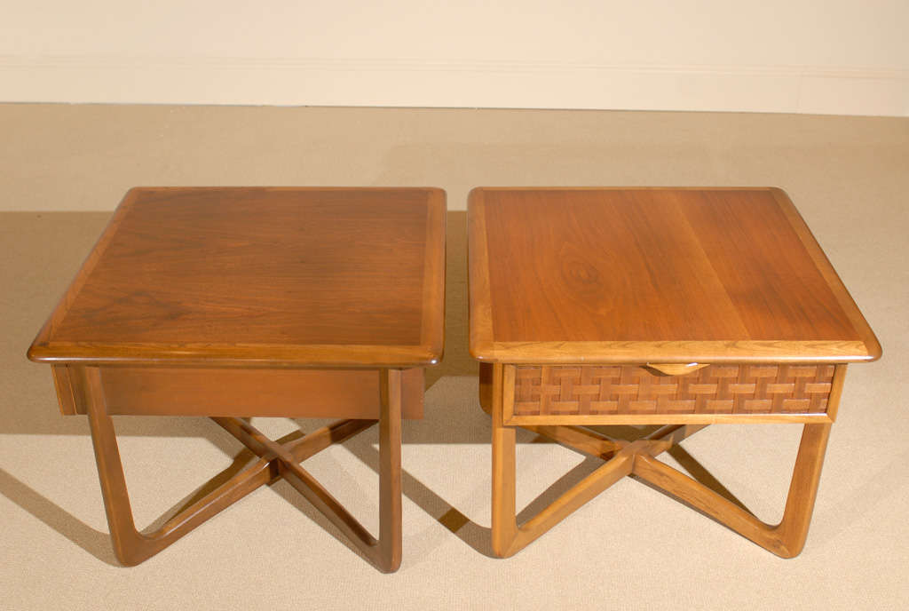 Pair of Warren Church for Lane Walnut Basket Weave End Tables at 1stDibs