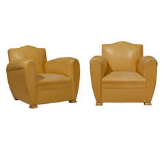Handsome Art Deco Club Chairs in Yellow Ochre Leather 4