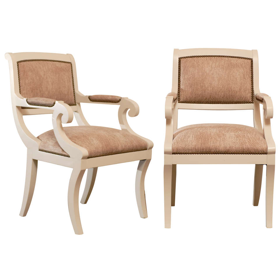 Gorgeous Karl Springer Style Regency Armchairs in Cream Lacquer - 4 Available For Sale