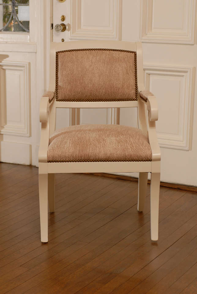 Mid-Century Modern Gorgeous Karl Springer Style Regency Armchairs in Cream Lacquer - 4 Available For Sale
