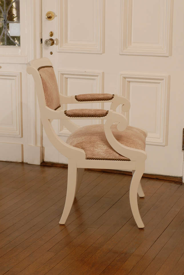 Italian Gorgeous Karl Springer Style Regency Armchairs in Cream Lacquer - 4 Available For Sale