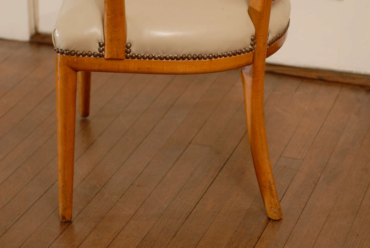 Leather Fabulous Restored Pair of Cane Back Armchairs in the Style of Robsjohn--Gibbings For Sale