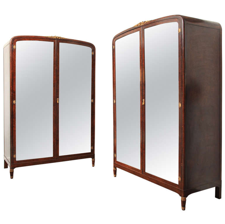 Pair of Amboina burl wood 'Maison Franck' wardrobes with gilt bronze ornaments For Sale