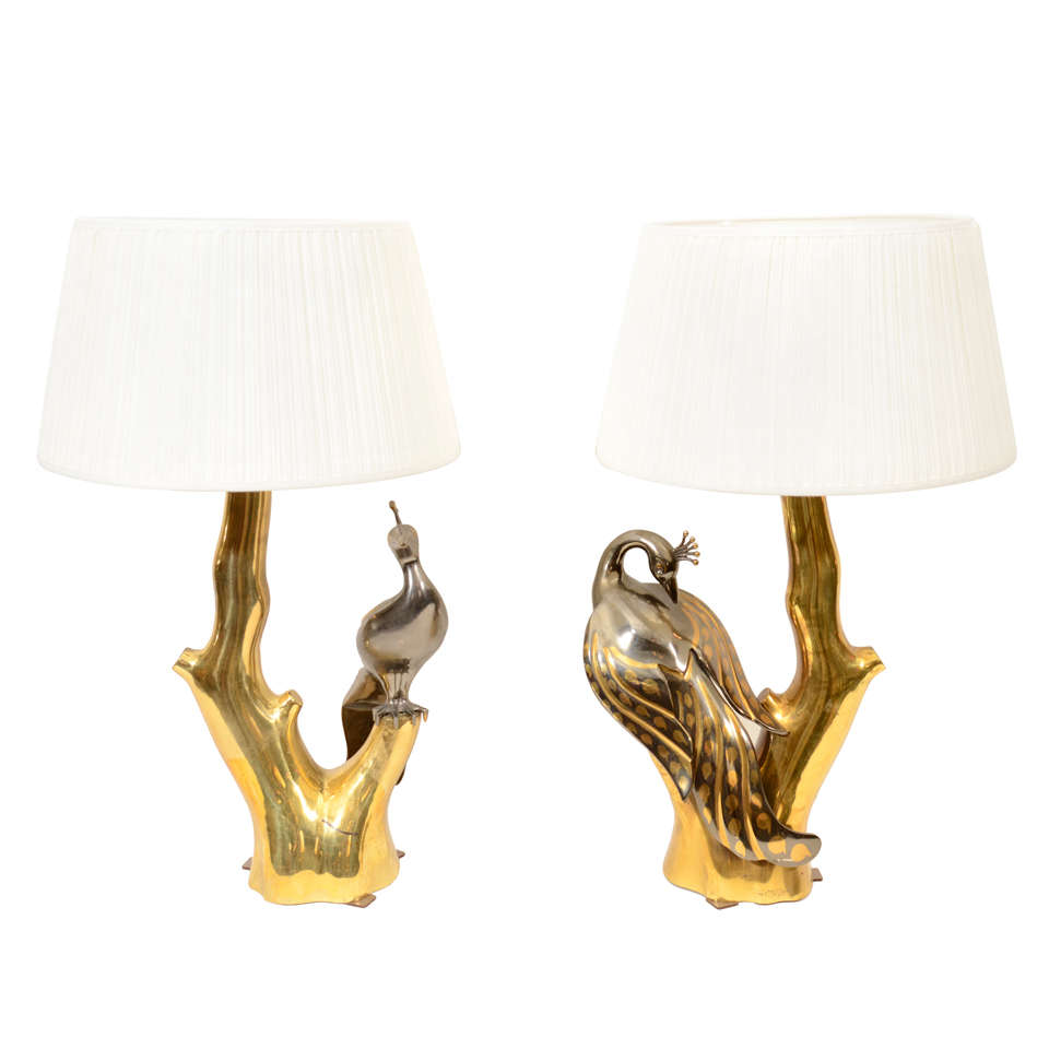 Willy Daro Pair Of Peacock Lamps