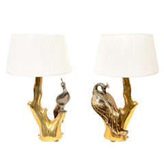 Vintage Willy Daro Pair Of Peacock Lamps 