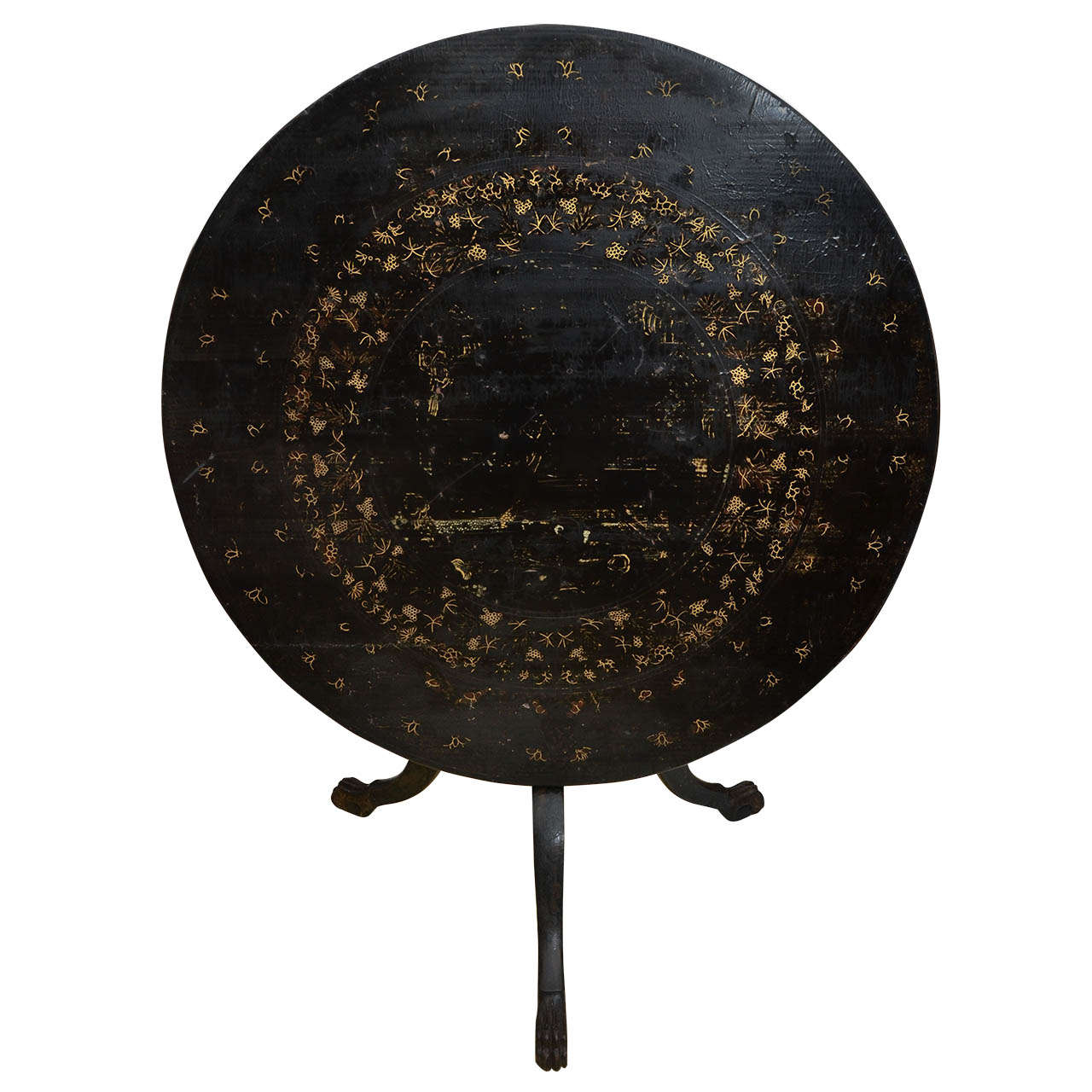 Black Lacquer Tilt Top China Trade Center Table