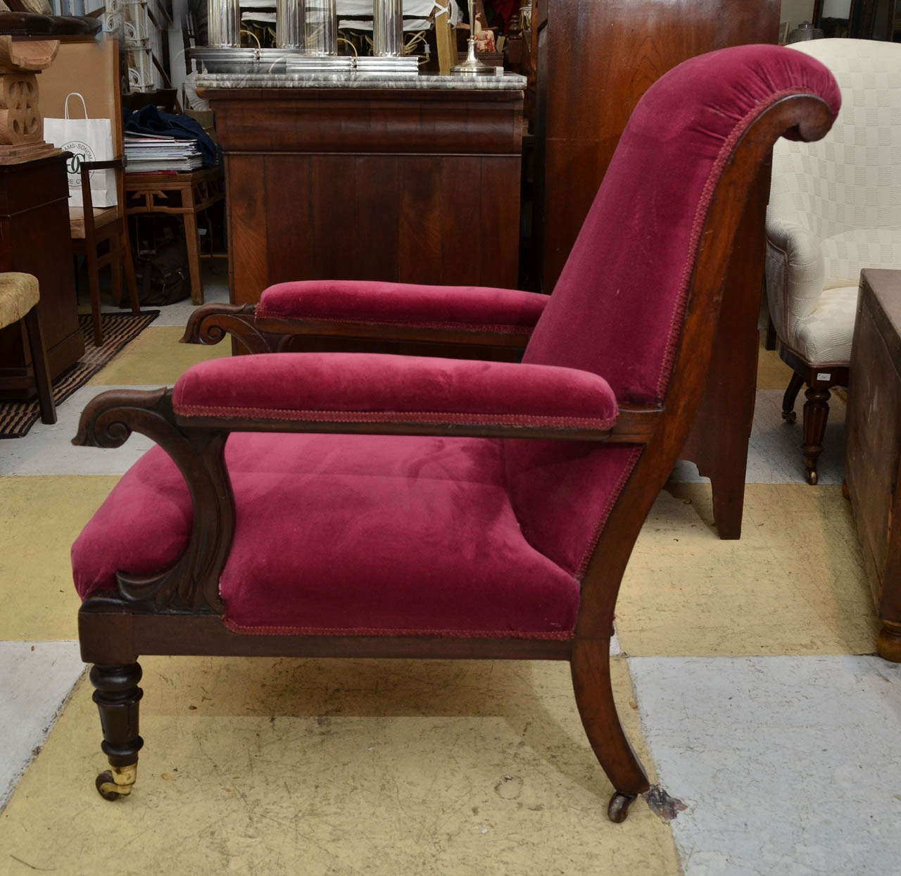 English Mahogany Framed Open Arm Chair Cr. 1830-40 In Good Condition For Sale In Southampton, NY