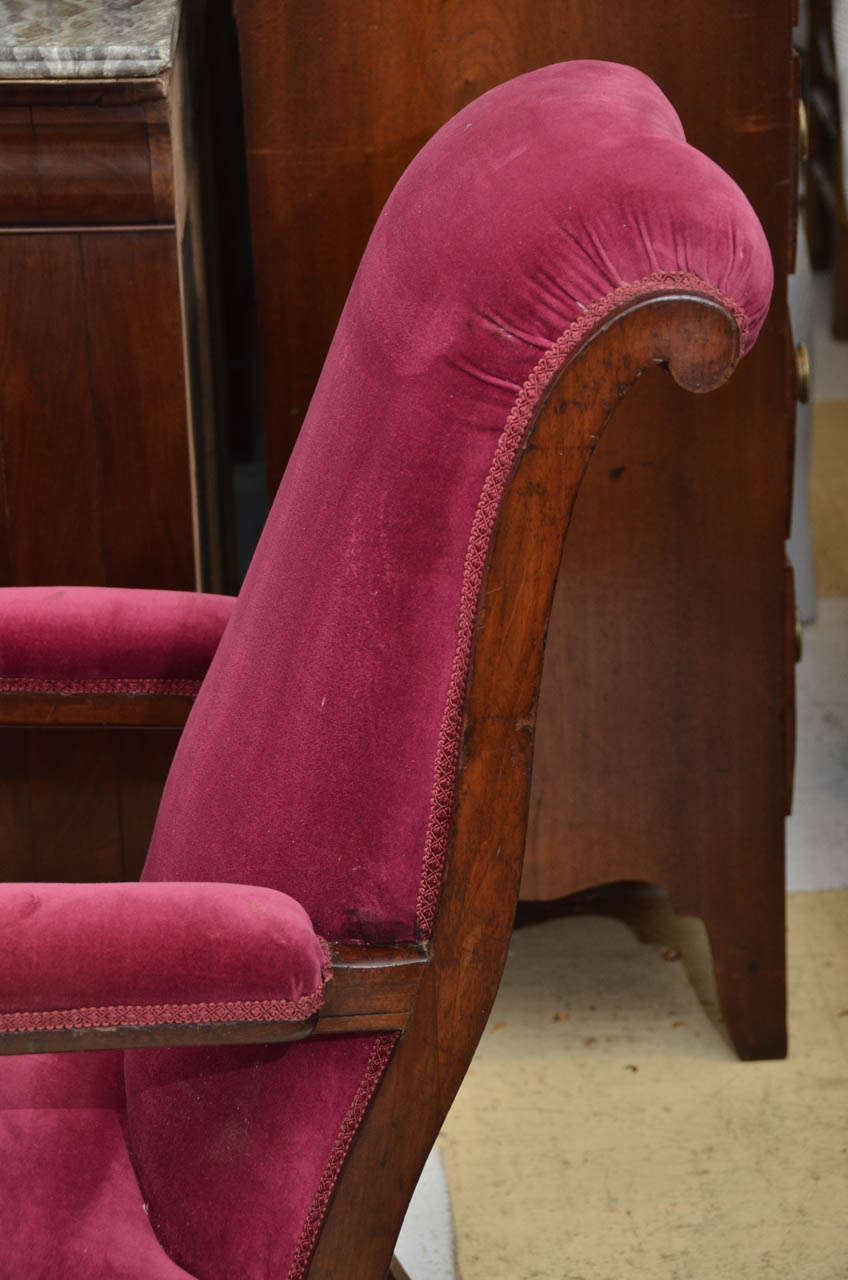 19th Century English Mahogany Framed Open Arm Chair Cr. 1830-40 For Sale