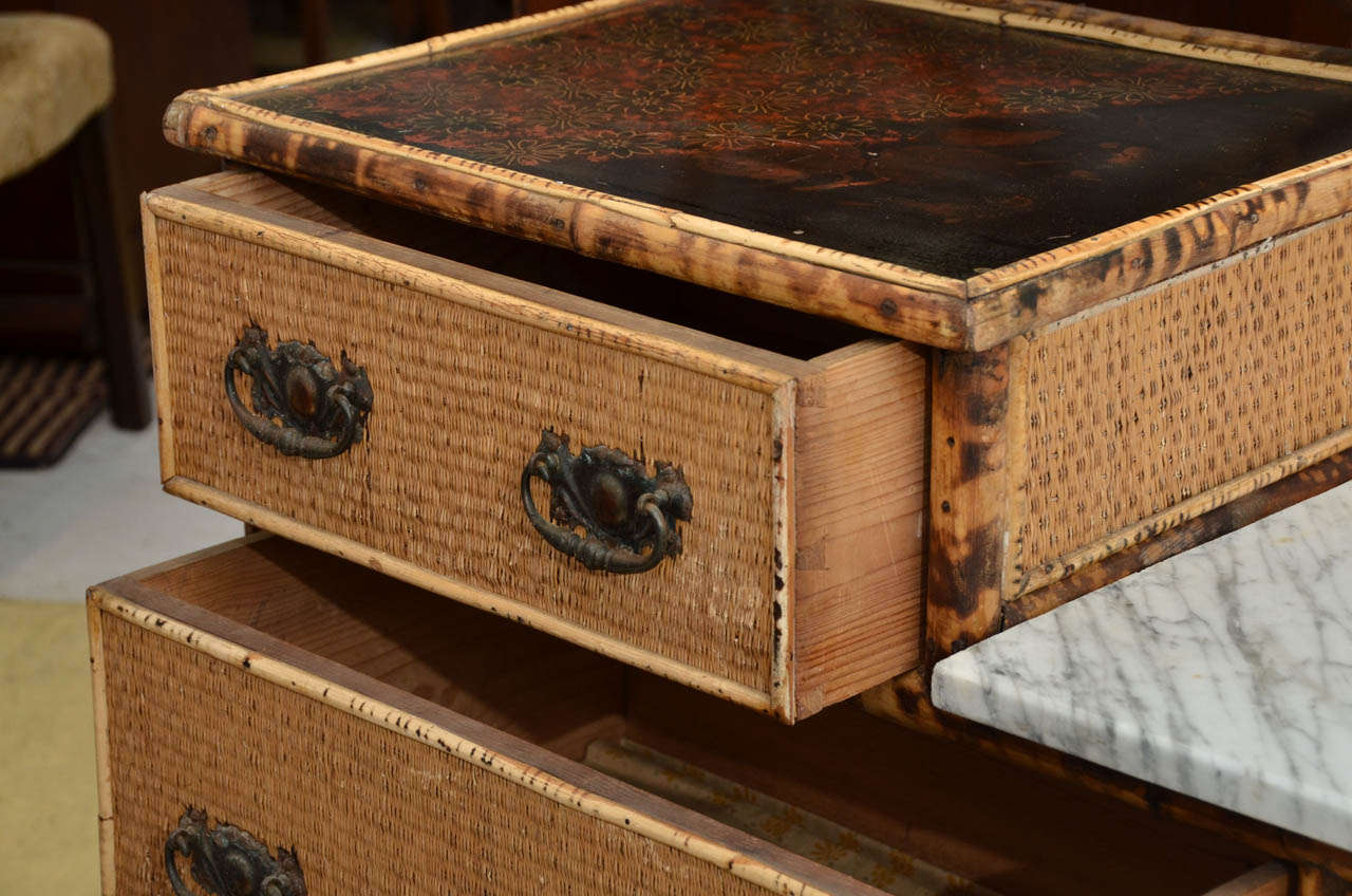 British Tortoise Shell Burnt Bamboo & Grass Cloth Dressing Chest