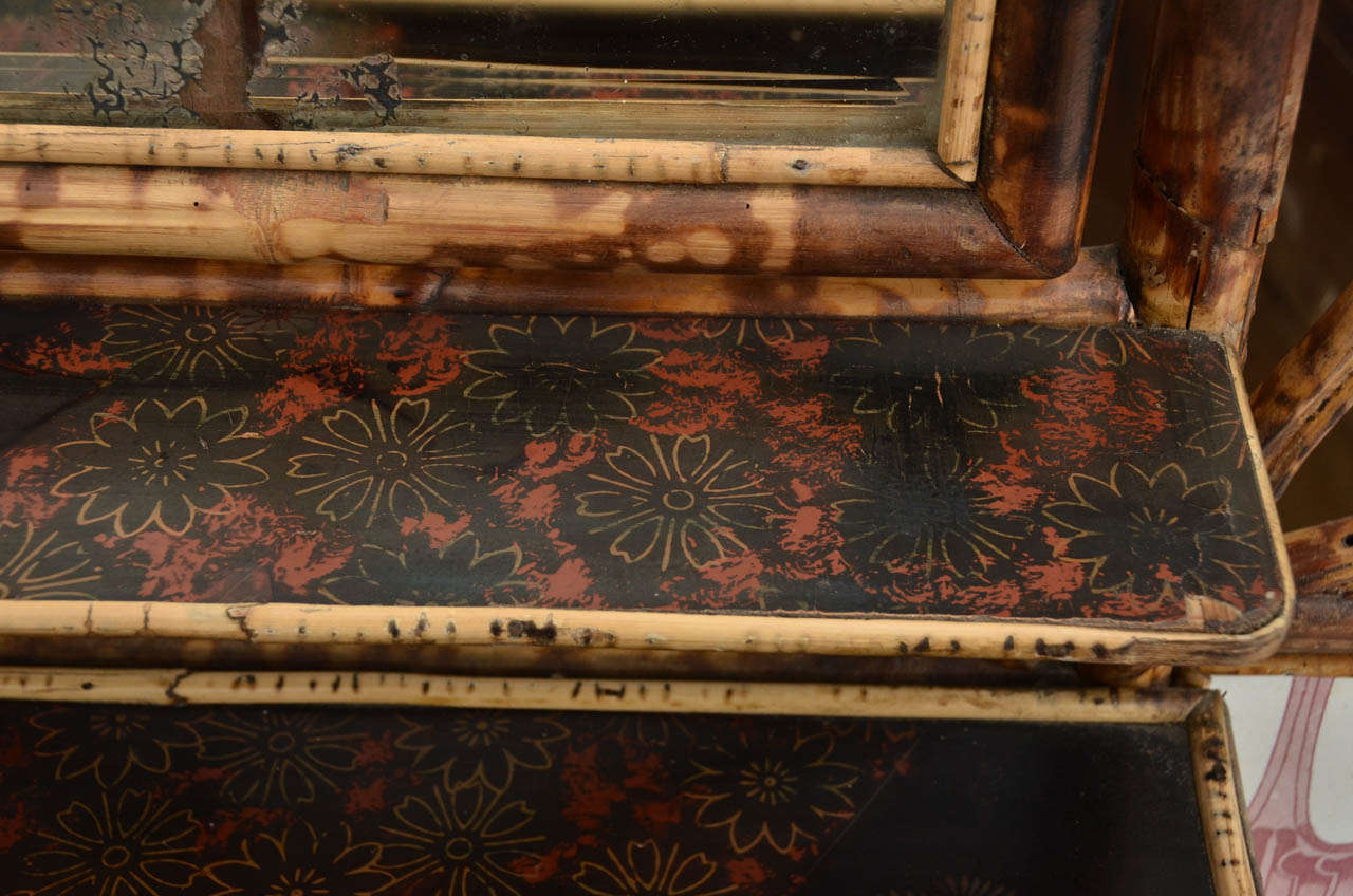 19th Century Tortoise Shell Burnt Bamboo & Grass Cloth Dressing Chest