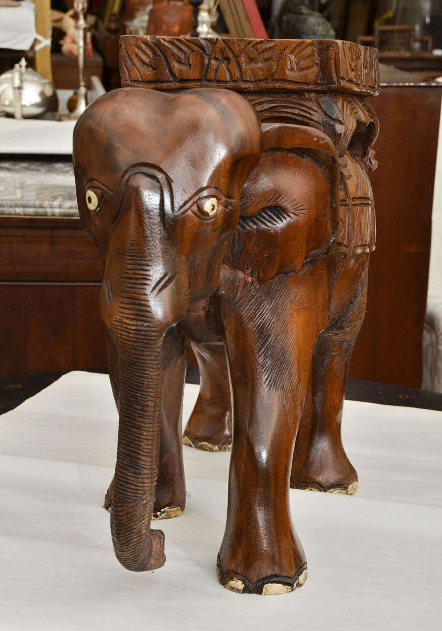 Carved Asian Elephant Low Side Table Carved From A Solid Block Of Asian Hardwood. Very Decorative Useful As Table Next To A Club Chair.