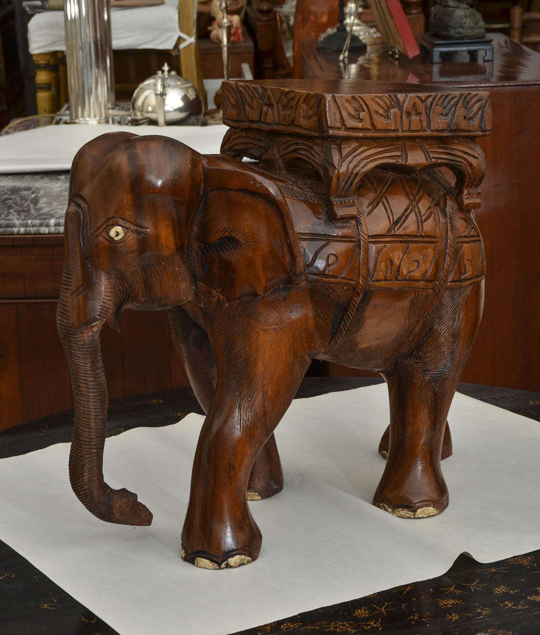 Raj Carved Asian Elephant Low Table