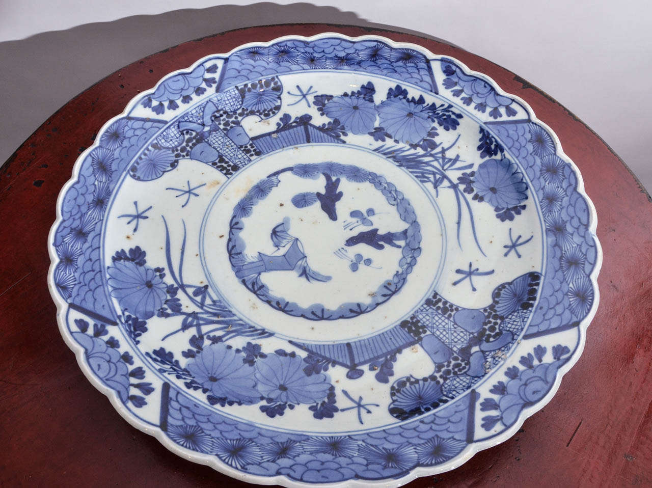 Turn of the Century Japanese Blue and White Imari Charger with Scalloped Edge