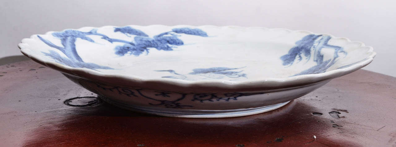 Turn of the Century Japanese Blue and White Imari Charger with Scalloped  Edge