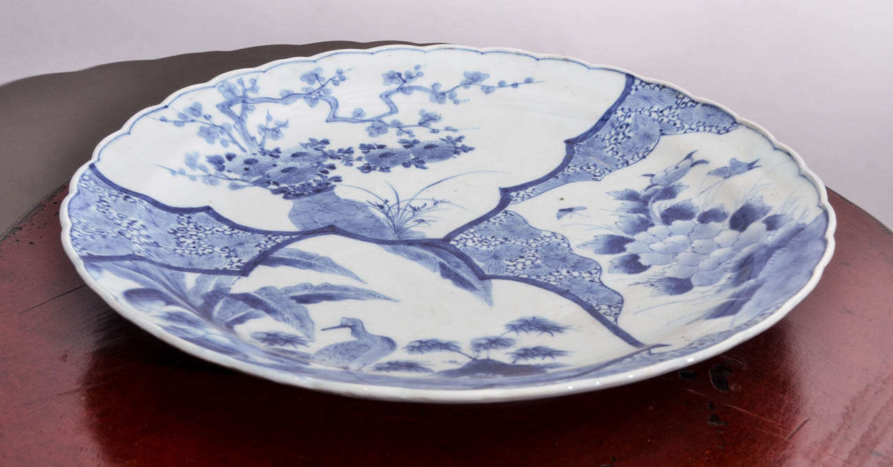 Turn of the Century Japanese Blue and White Imari Charger with Scalloped Edge