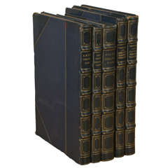 Set of 5 Navy Leather Bound Antique Books