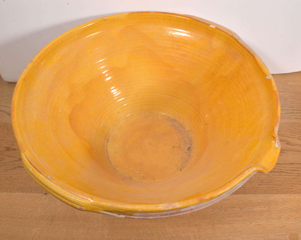 Country Antique Terracotta Mixing Bowl with Mustard Glazed Interior