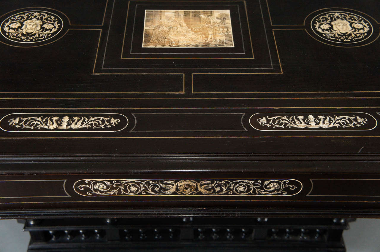 Italian 19th Century Ebony Table with Bone Inlay In Excellent Condition In Hudson, NY