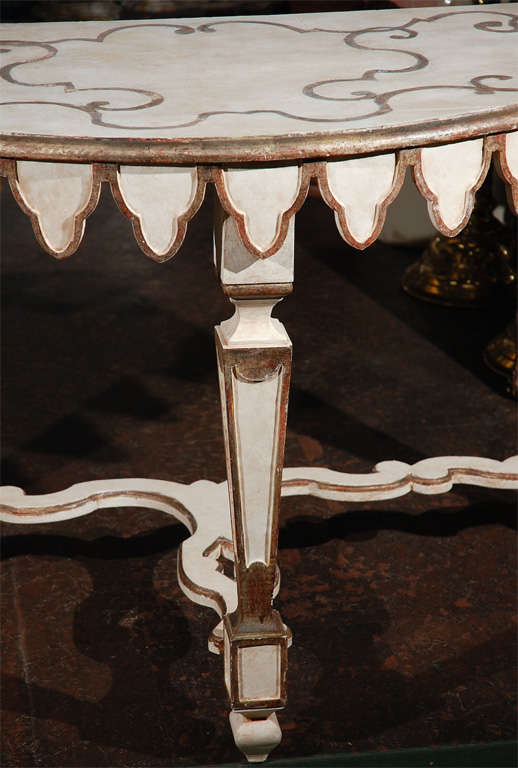 Old Italian Hand Painted Wooden Demilune Table