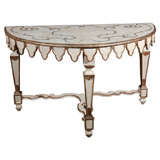 Old Italian Hand Painted Wooden Demilune Table