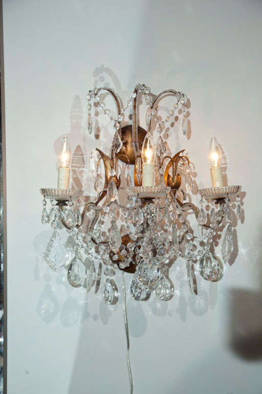 American Pair Crystal and Gilt Beaded Sconces