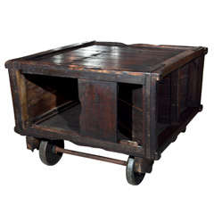 Antique Unusual English Dark Wood Industrial Trolley