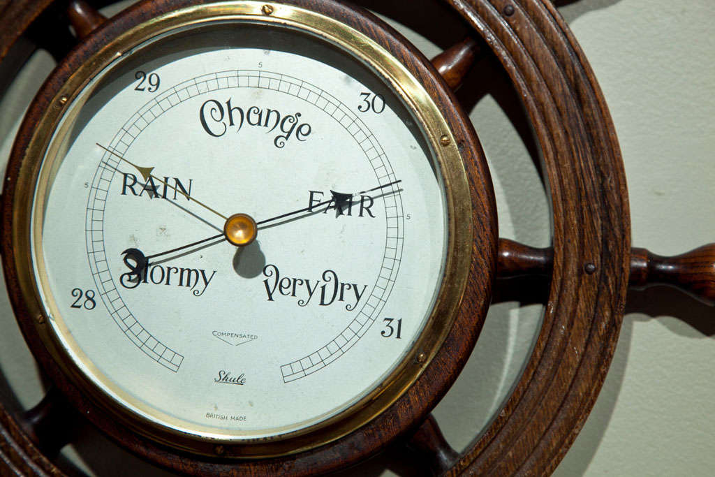 English Ships Aneroid Oak Barometer