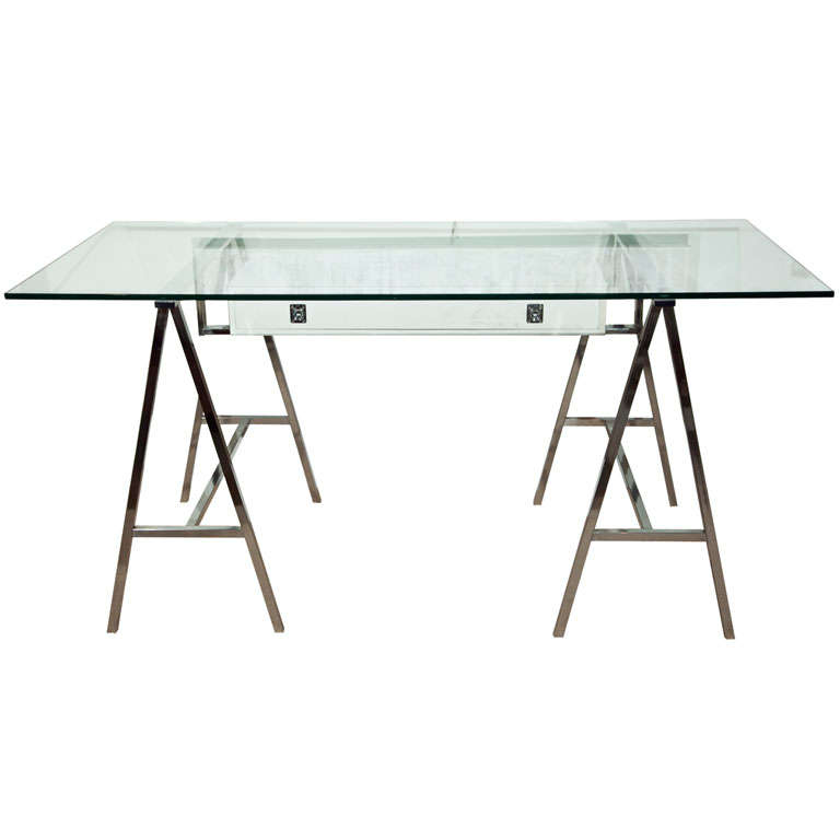 Mid Century Chrome Trestle Desk at 1stDibs glass trestle