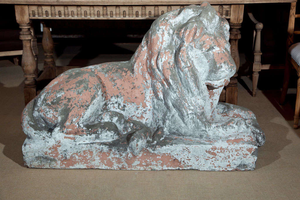 19th century Cast Cement Lion - over 4' long monumental