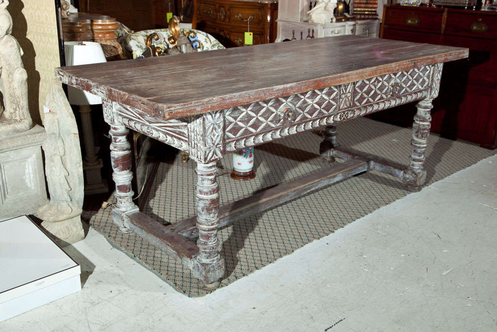 Antique Limed Farm Table In Excellent Condition In Stamford, CT
