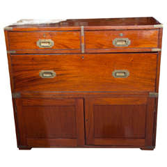 Antique Campaign Chest Three Drawers Double Doors
