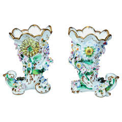 Pair Coal Brookdale Cornucopia Small Vases
