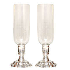 Pair French Silvered Bronze Hurricane Lamps