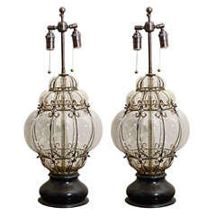 Pair Of Murano Caged Lamps
