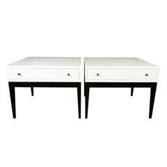 Pair of Milo Baughman side tables with white lacquered cases