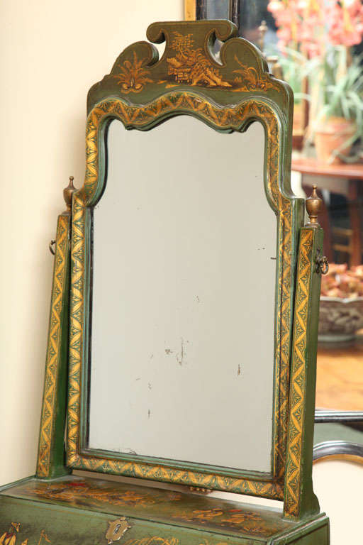 English Green Chinoiserie Dressing Table Mirror