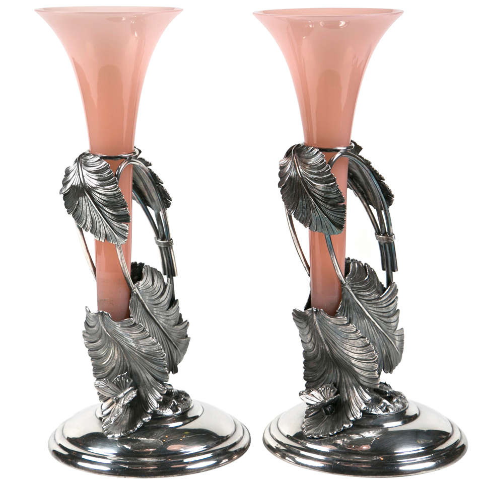 Silver Plated and Opaline Glass Vases